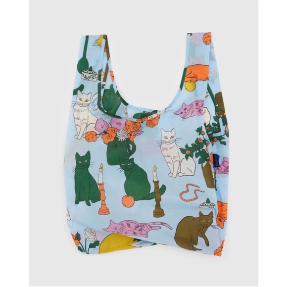 BAGGU Handbags - BAGGU New Reusable Table Cats Cat Print Tote Bag in Light Blue